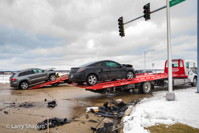 Gene's Towing with Century carriers at a crash 3-13-17 in Wheeling IL at Hintz Road and Wolf Road Larry Shapiro photographer Shapirophotography.net